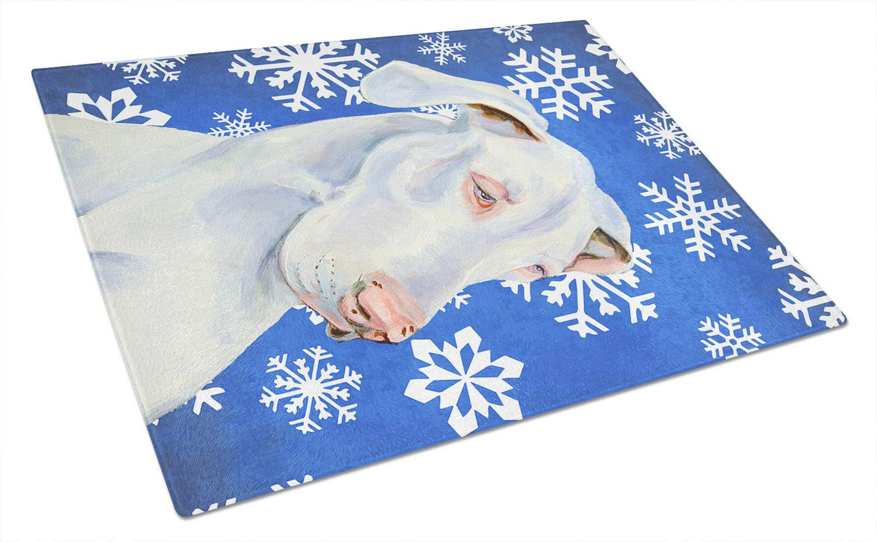 Great Dane Winter Snowflakes Holiday Glass Cutting Board Large by Caroline's Treasures