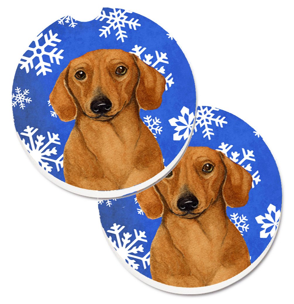 Dachshund Winter Snowflakes Holiday Set of 2 Cup Holder Car Coasters LH9267CARC by Caroline&#39;s Treasures