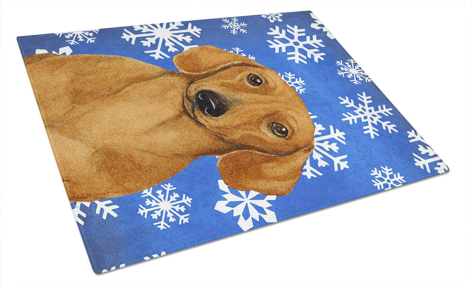 Dachshund Winter Snowflakes Holiday Glass Cutting Board Large by Caroline's Treasures