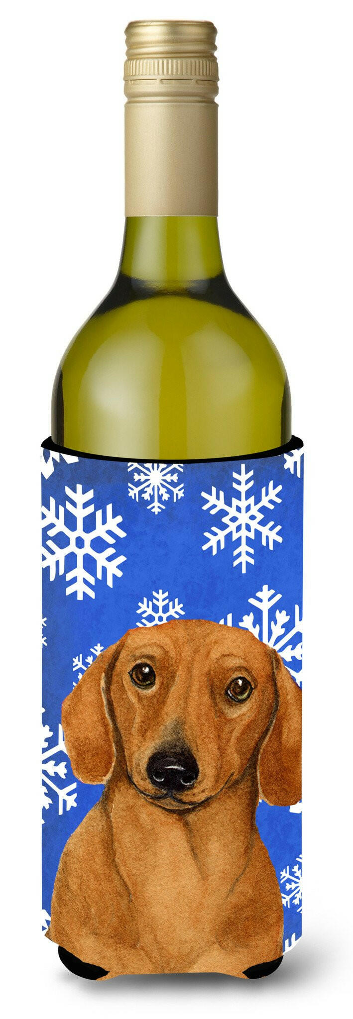 Dachshund Winter Snowflakes Holiday Wine Bottle Beverage Insulator Beverage Insulator Hugger by Caroline&#39;s Treasures