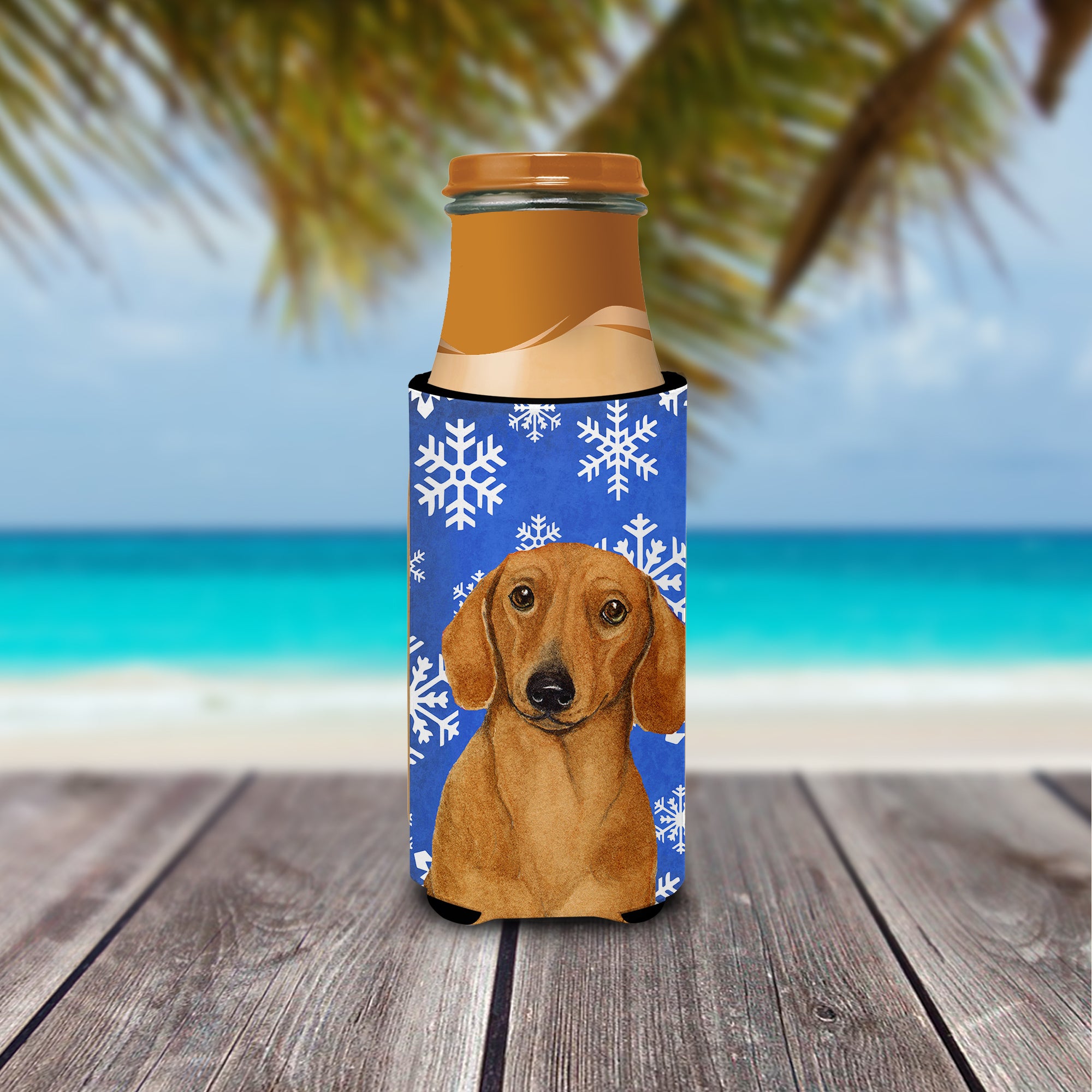 Dachshund Winter Snowflakes Holiday Ultra Beverage Insulators for slim cans LH9267MUK.
