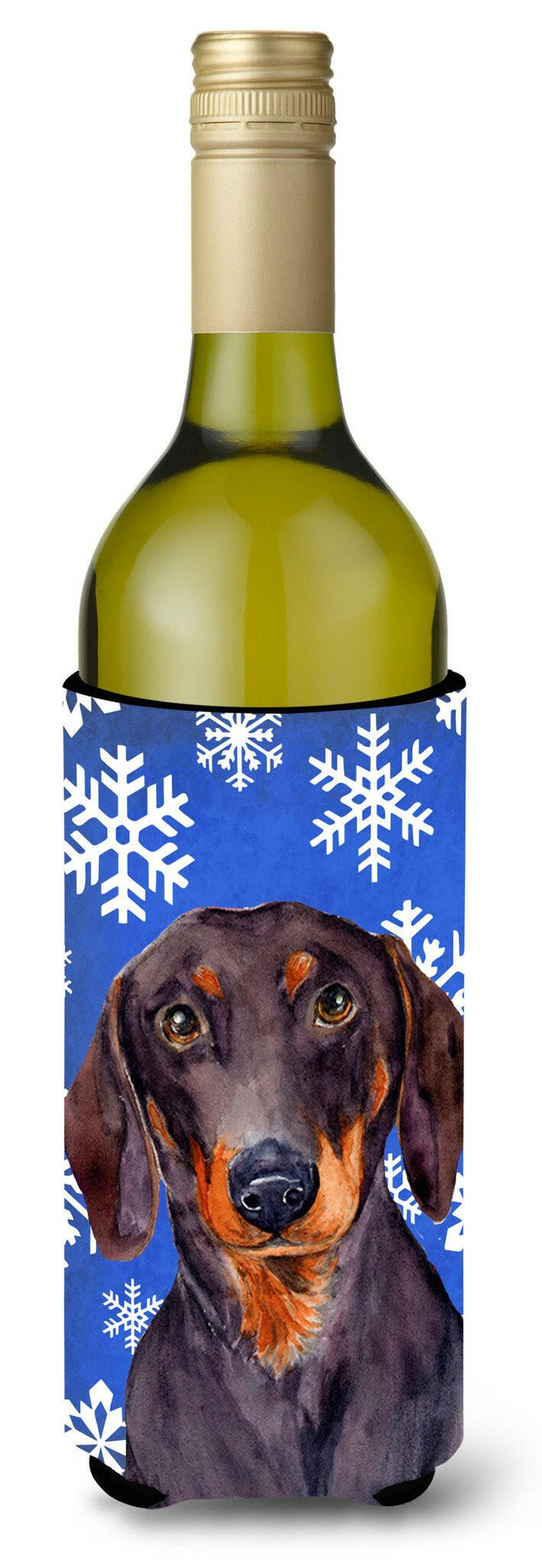 Dachshund Winter Snowflakes Holiday Wine Bottle Beverage Insulator Beverage Insulator Hugger LH9268LITERK by Caroline&#39;s Treasures