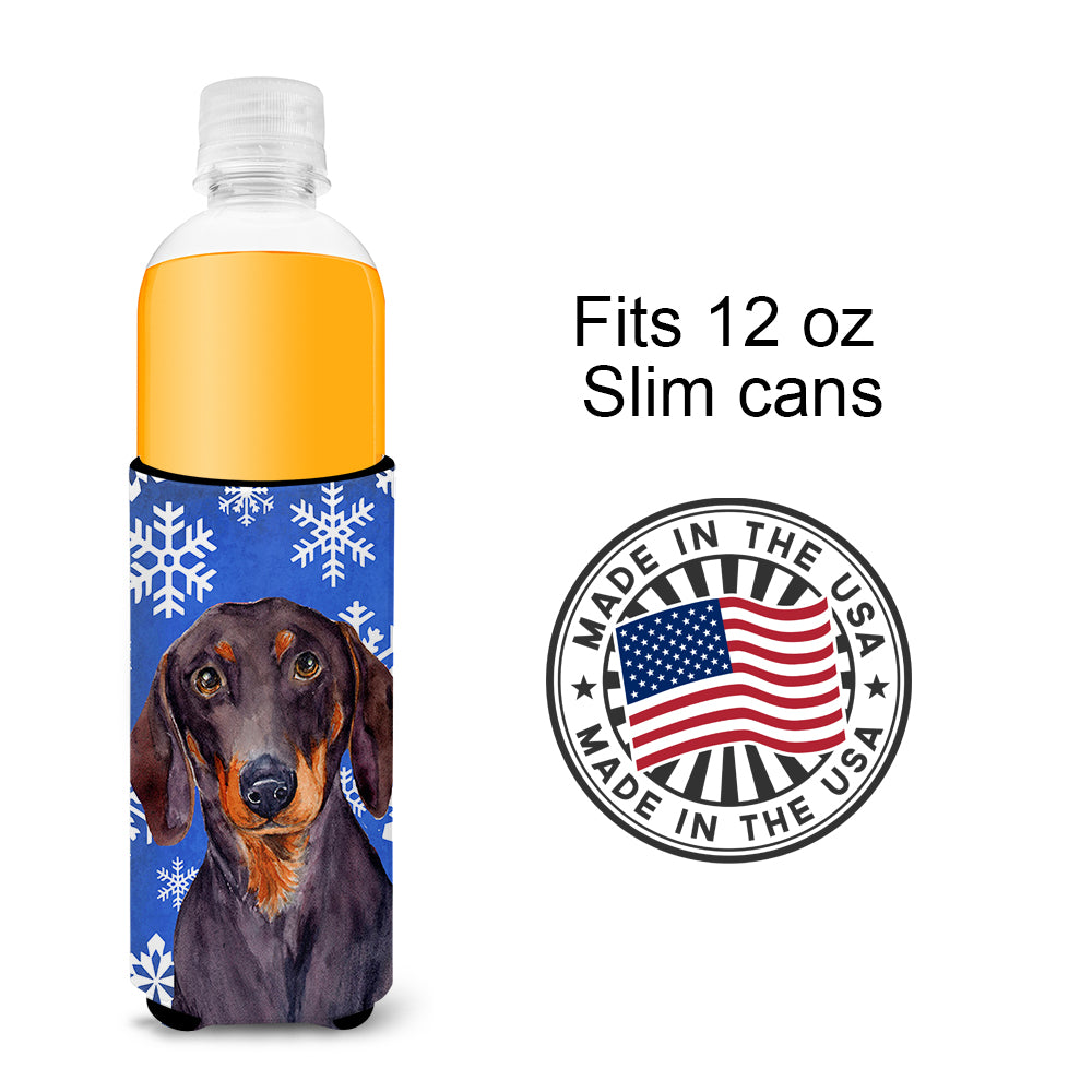 Dachshund Winter Snowflakes Holiday Ultra Beverage Insulators for slim cans LH9268MUK.