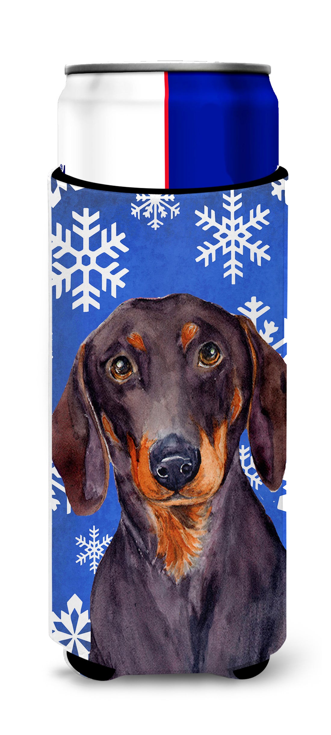 Dachshund Winter Snowflakes Holiday Ultra Beverage Insulators for slim cans LH9268MUK.