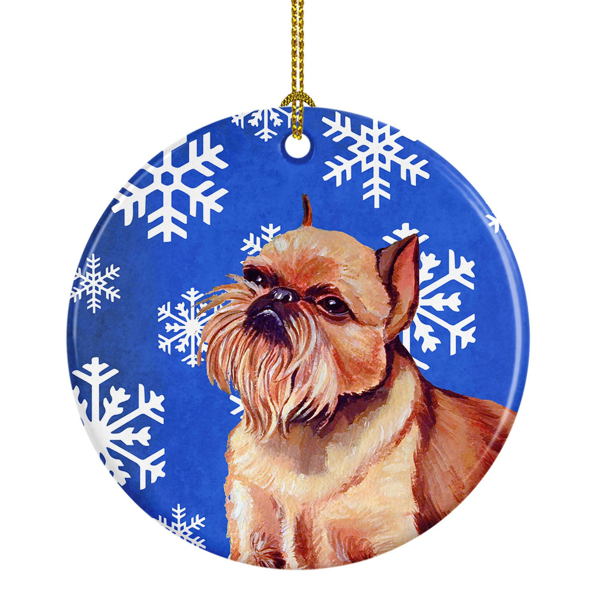 Caroline's Treasures Brussels Griffon Winter Snowflake Holiday Ornament - Round Ceramic Ornament – Artist-Designed Keepsake Decoration LH9269