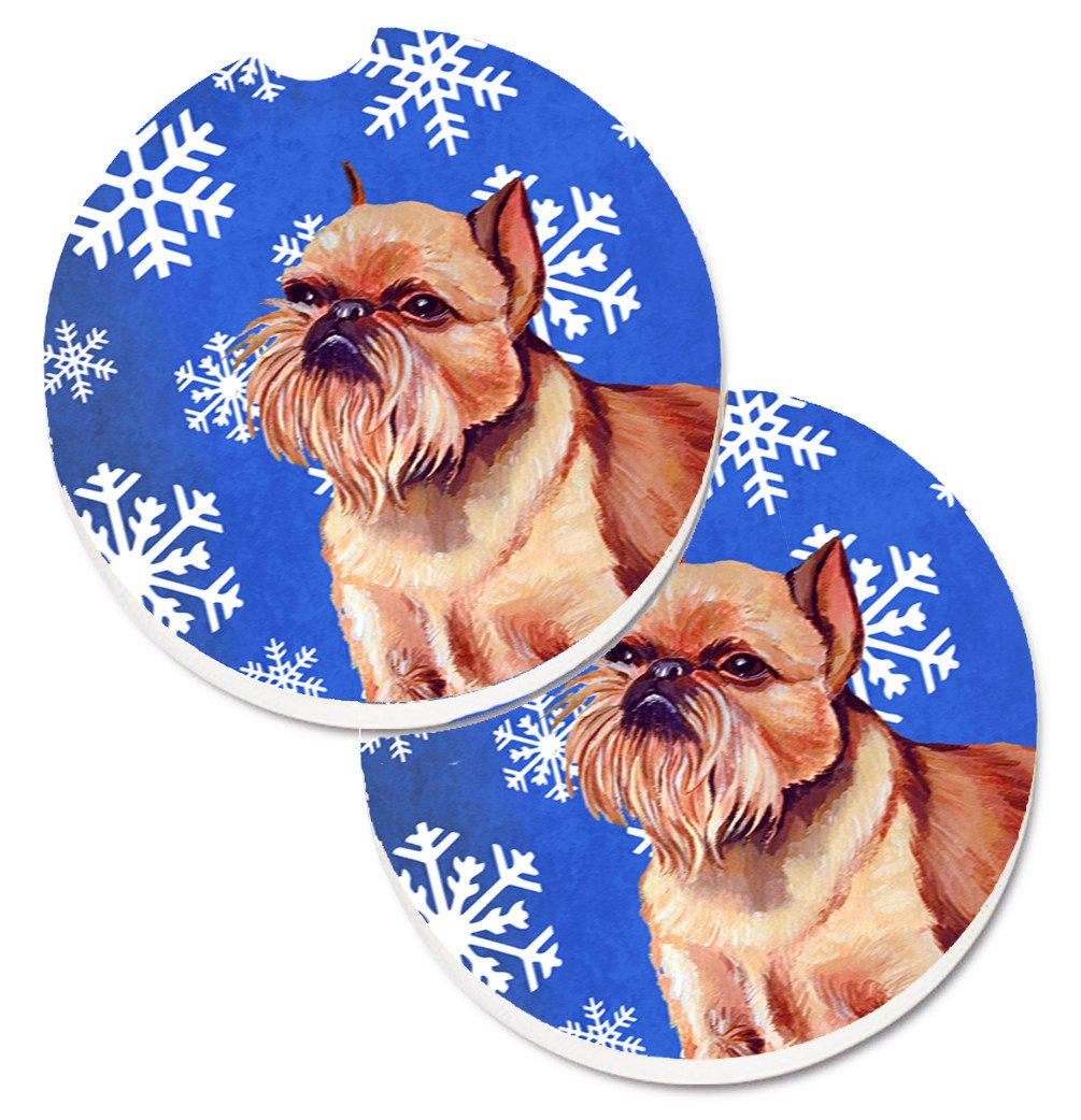 Brussels Griffon Winter Snowflakes Holiday Set of 2 Cup Holder Car Coasters LH9269CARC by Caroline&#39;s Treasures
