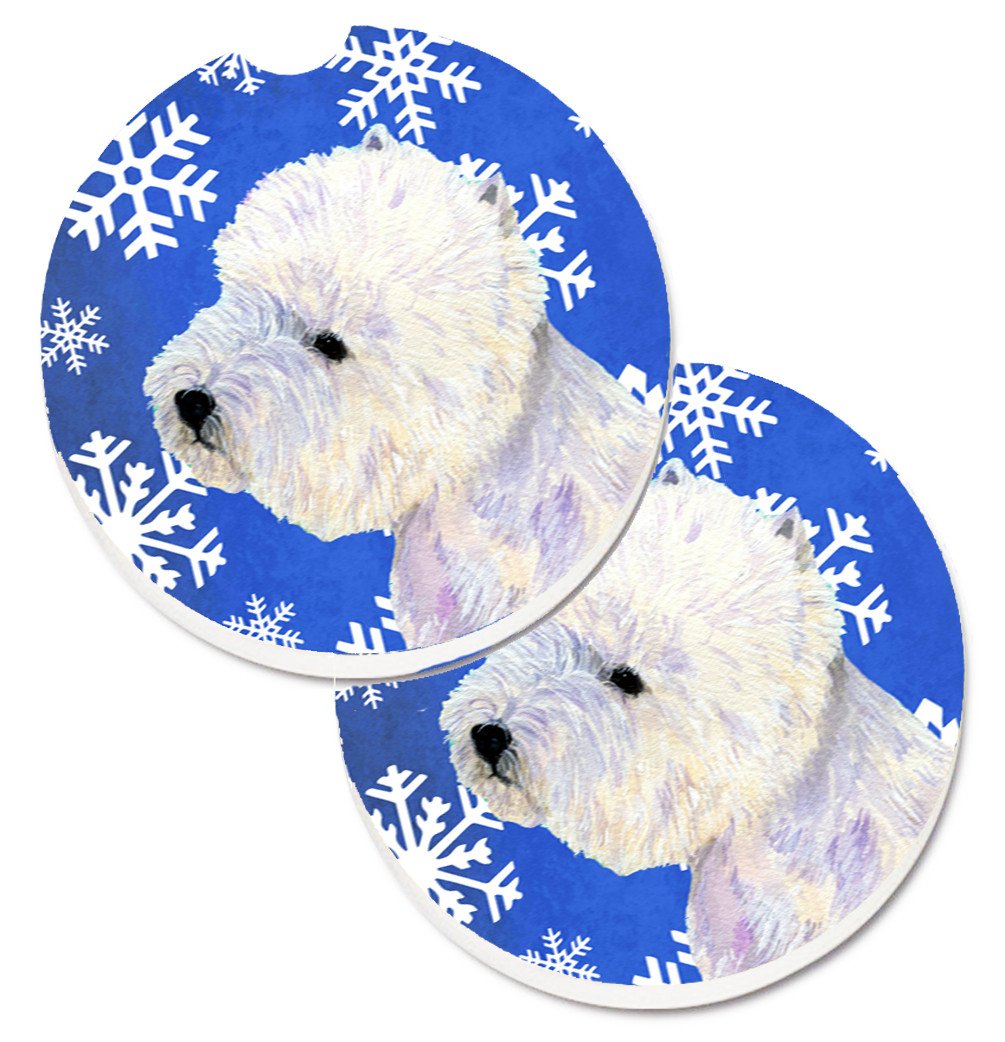 Westie Winter Snowflakes Holiday Set of 2 Cup Holder Car Coasters LH9270CARC by Caroline&#39;s Treasures