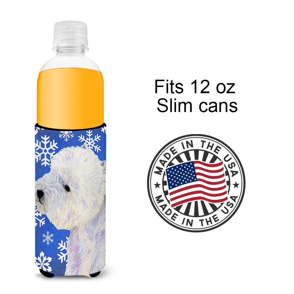 Westie Winter Snowflakes Holiday Ultra Beverage Insulators for slim cans LH9270MUK.