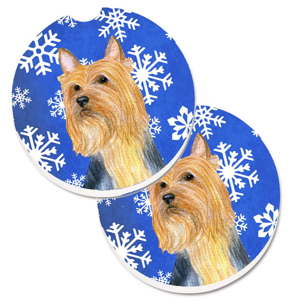 Silky Terrier Winter Snowflakes Holiday Set of 2 Cup Holder Car Coasters LH9271CARC by Caroline&#39;s Treasures