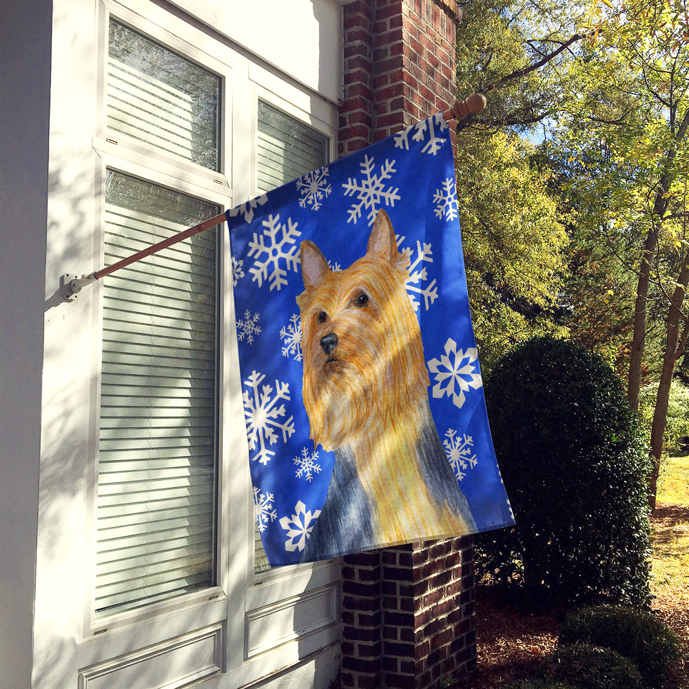 Silky Terrier Winter Snowflakes Holiday Flag Canvas House Size  the-store.com.