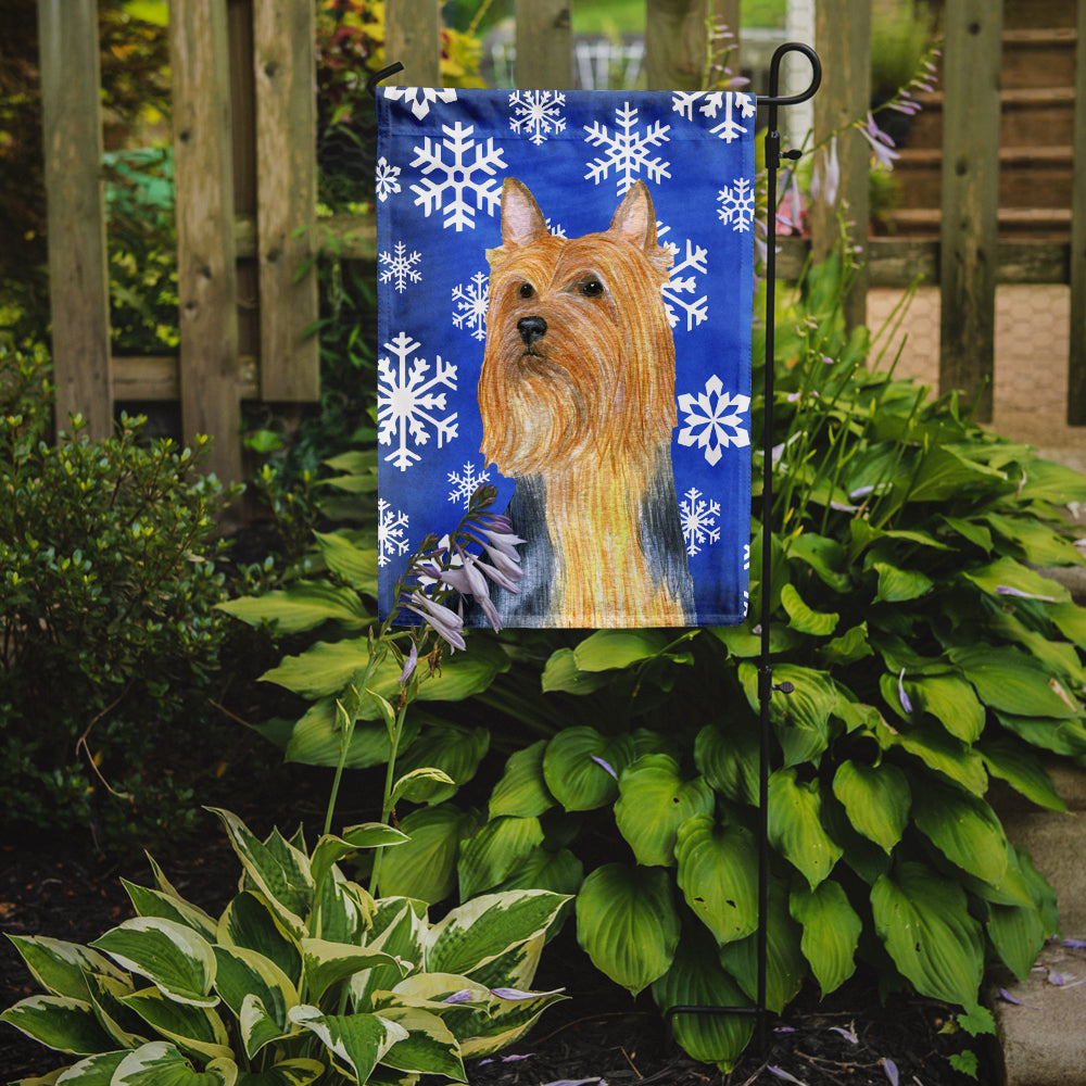 Silky Terrier Winter Snowflakes Holiday Flag Garden Size.