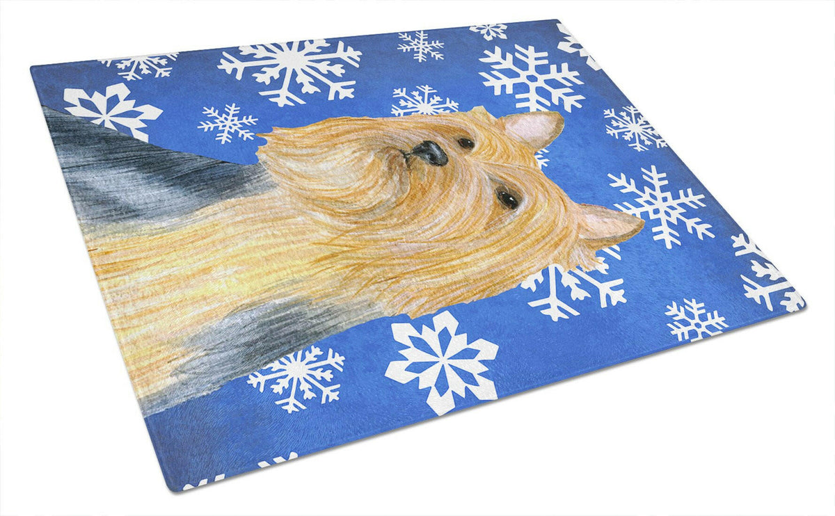 Silky Terrier Winter Snowflakes Holiday Glass Cutting Board Large by Caroline&#39;s Treasures