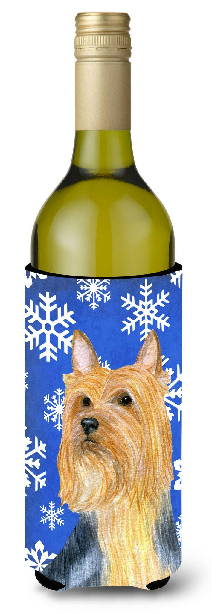 Silky Terrier Winter Snowflakes Holiday Wine Bottle Beverage Insulator Beverage Insulator Hugger by Caroline&#39;s Treasures