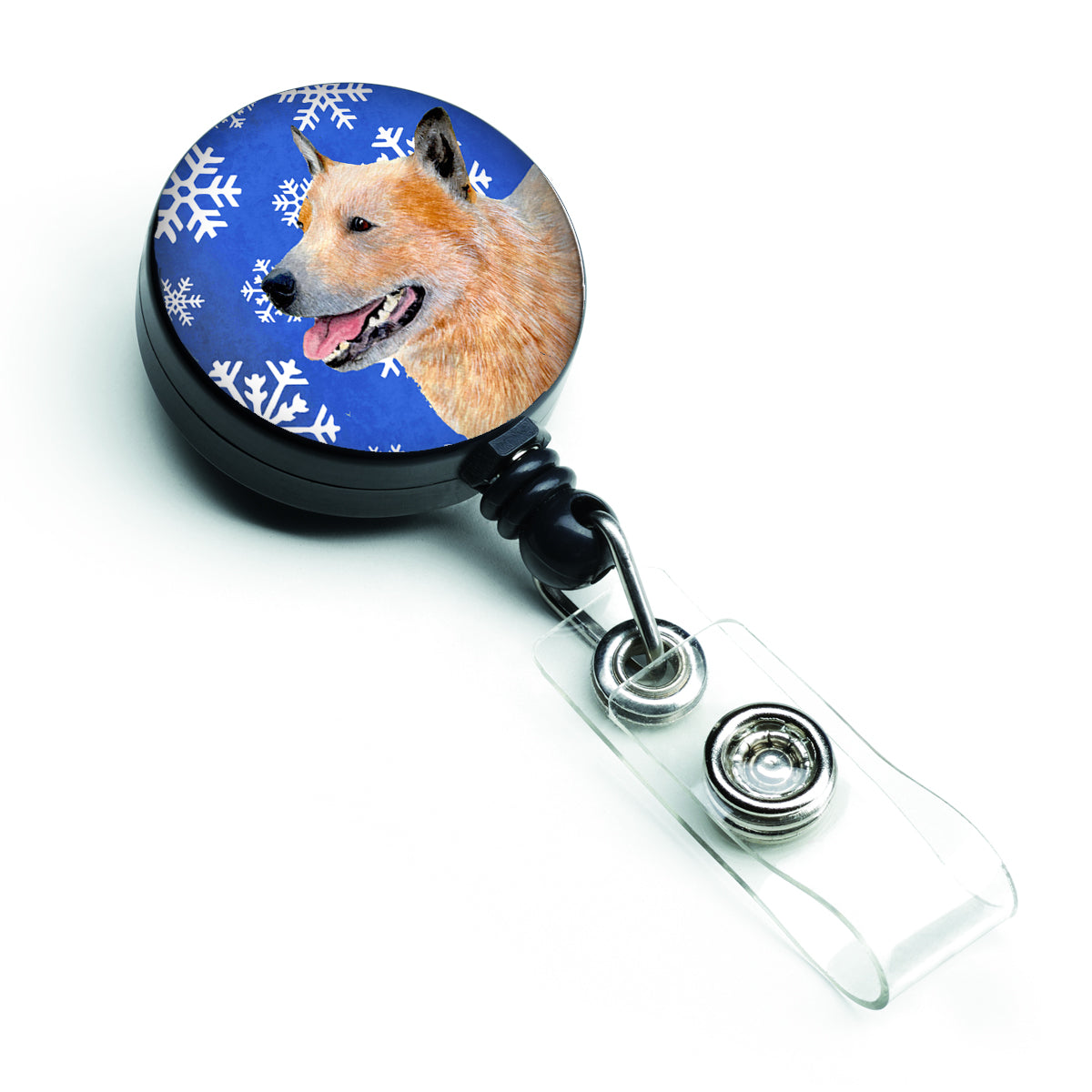 Australian Cattle Dog Winter Snowflakes Holiday Retractable Badge Reel LH9272BR
