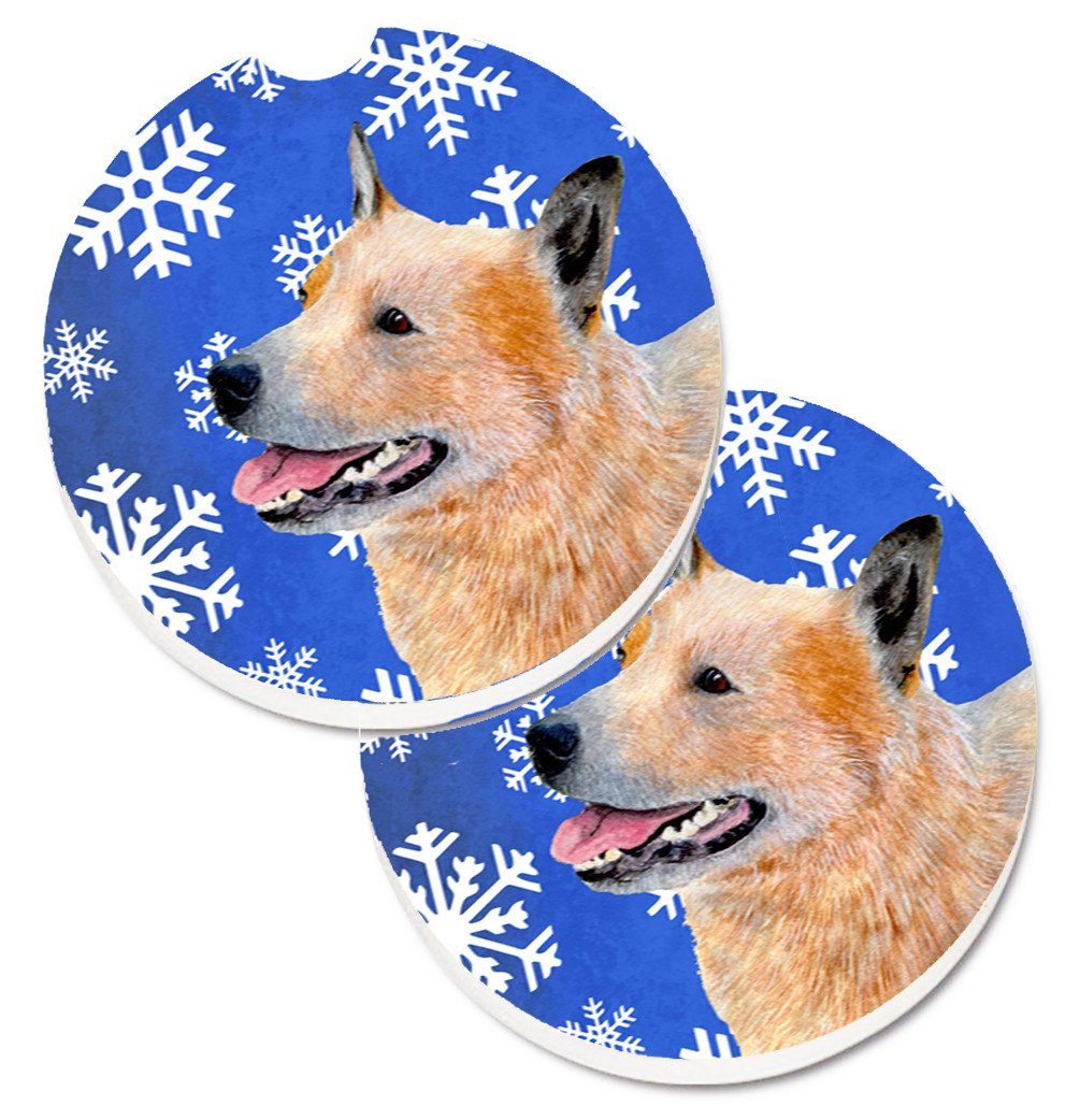 Australian Cattle Dog Winter Snowflakes Holiday Set of 2 Cup Holder Car Coasters LH9272CARC by Caroline&#39;s Treasures