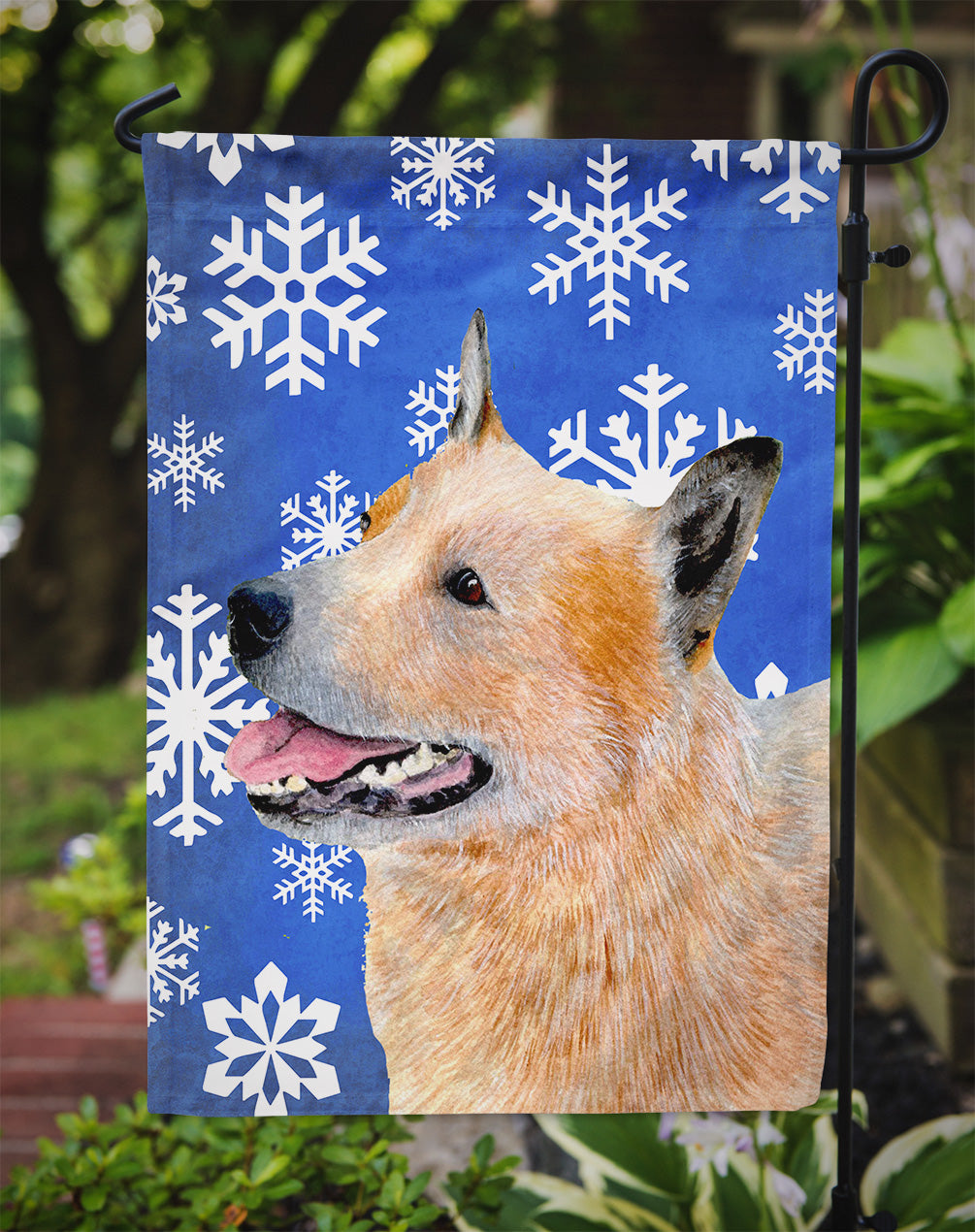 Australian Cattle Dog Winter Snowflakes Holiday Flag Garden Size