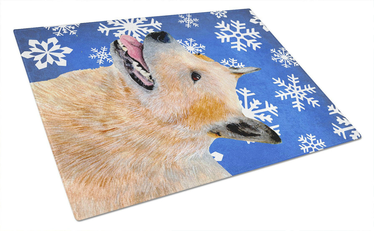 Australian Cattle Dog Winter Snowflakes Holiday Glass Cutting Board Large by Caroline&#39;s Treasures