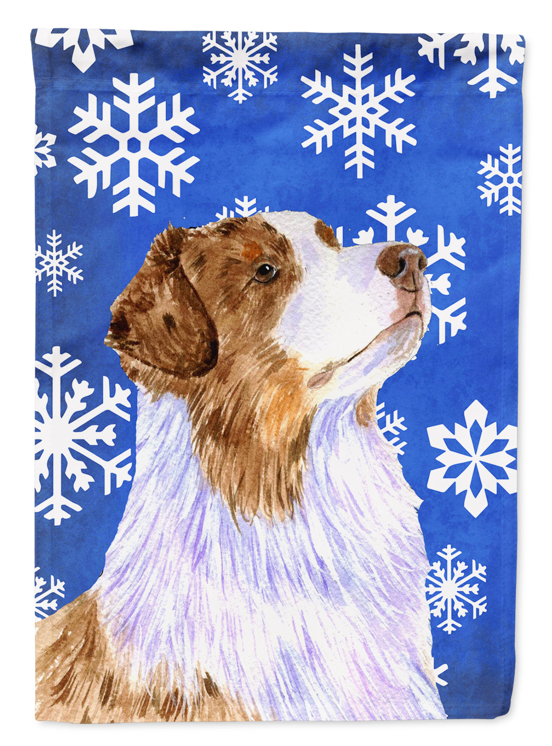 Australian Shepherd Winter Snowflakes Holiday Flag Canvas House Size  the-store.com.