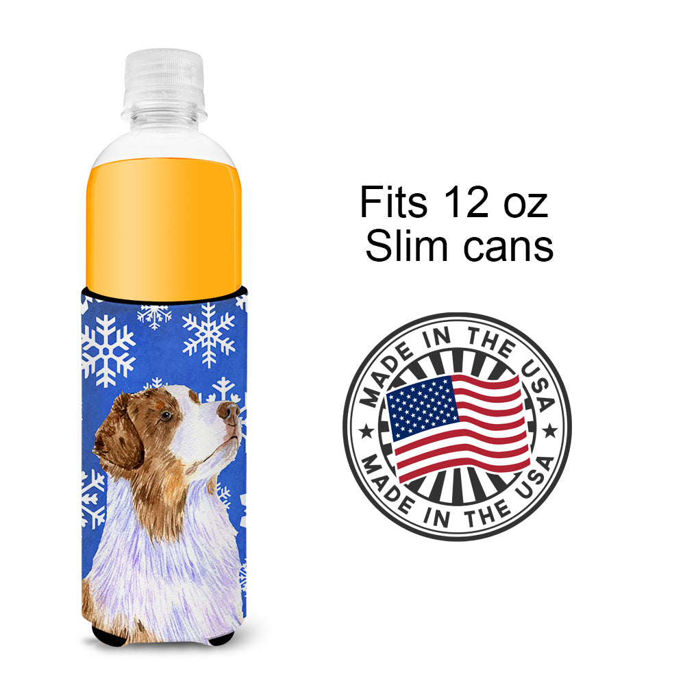 Australian Shepherd Winter Snowflakes Holiday Ultra Beverage Insulators for slim cans LH9273MUK.