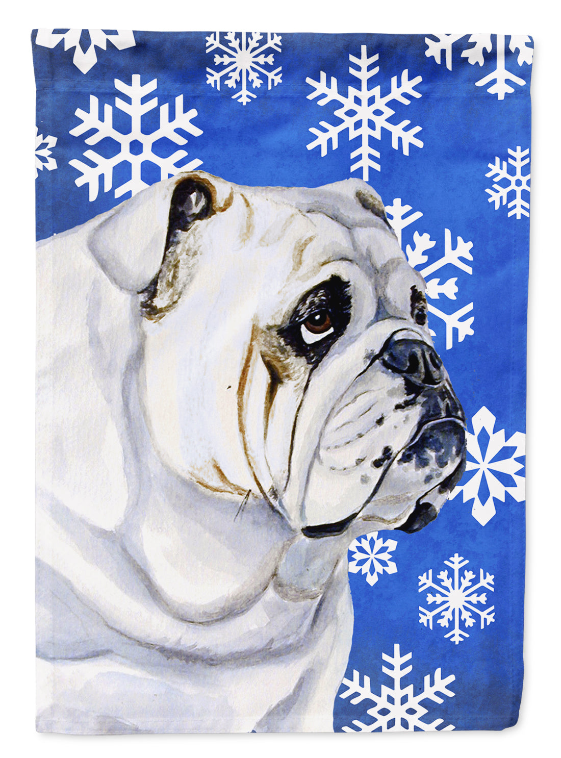 Bulldog English Winter Snowflakes Holiday Flag Canvas House Size  the-store.com.