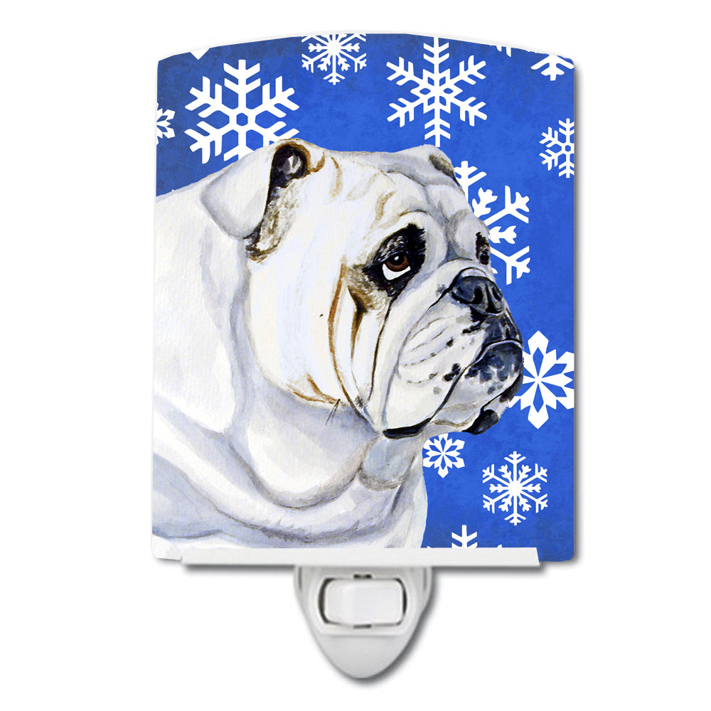 Bulldog English Winter Snowflakes Holiday Ceramic Night Light LH9274CNL - the-store.com