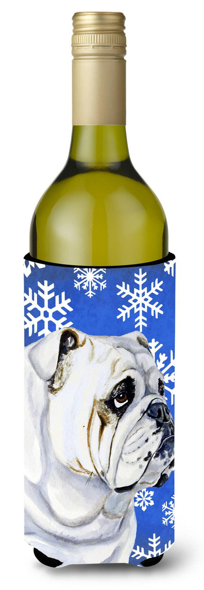 Bulldog English Winter Snowflakes Holiday Wine Bottle Beverage Insulator Beverage Insulator Hugger by Caroline's Treasures