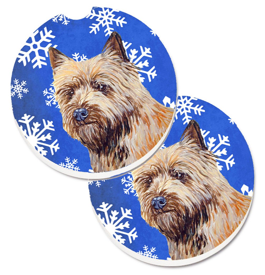 Cairn Terrier Winter Snowflakes Holiday Set of 2 Cup Holder Car Coasters LH9275CARC by Caroline&#39;s Treasures
