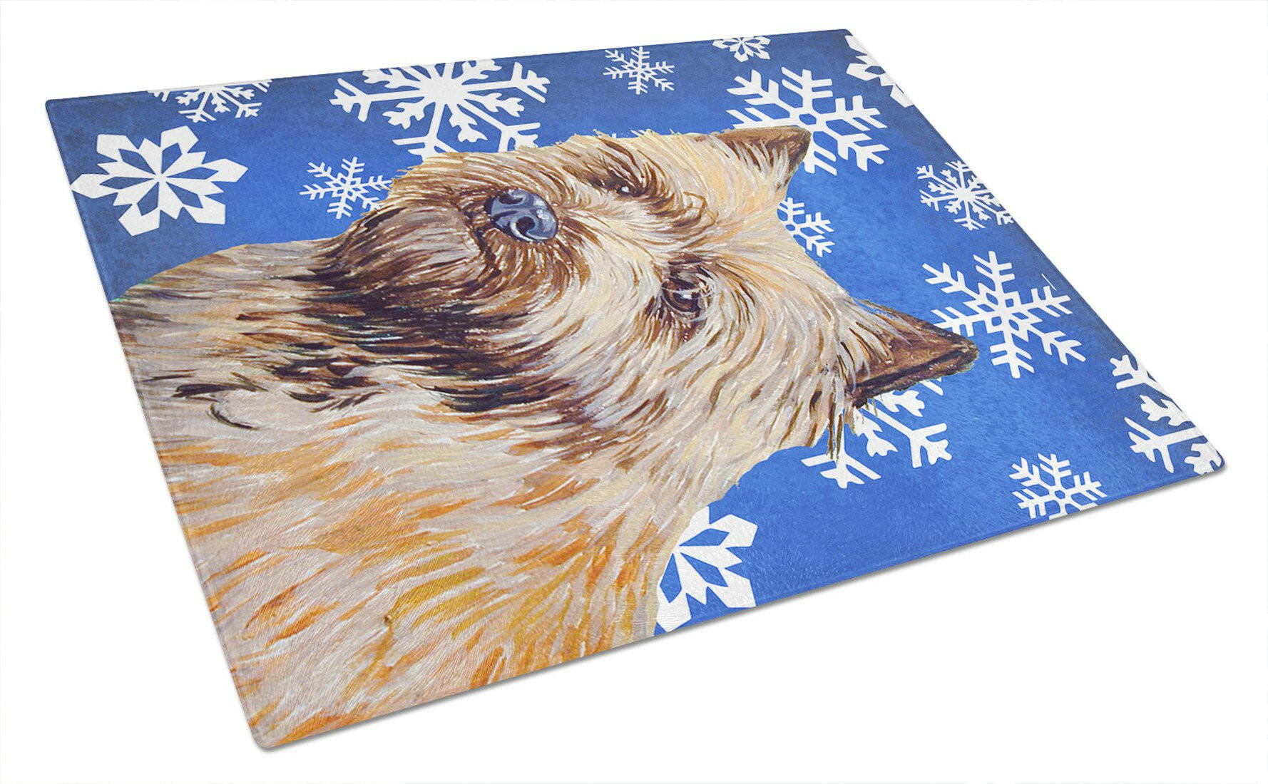 Cairn Terrier Winter Snowflakes Holiday Glass Cutting Board Large by Caroline's Treasures