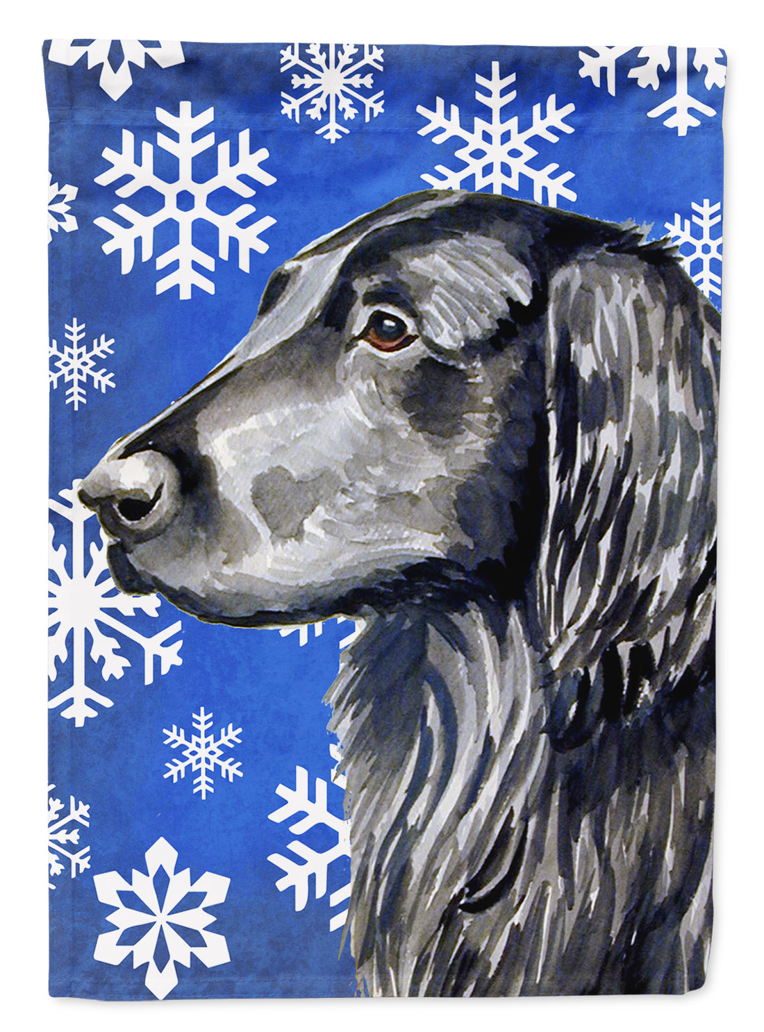 Flat Coated Retriever Winter Snowflakes Holiday Flag Canvas House Size  the-store.com.