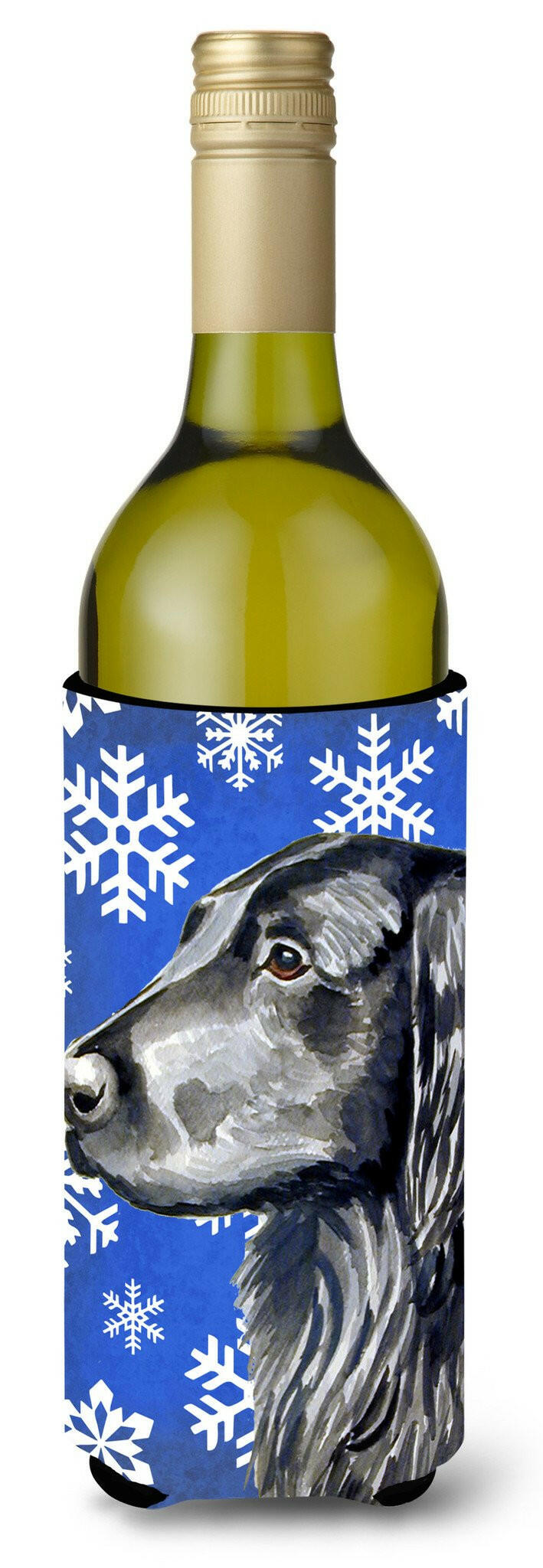 Flat Coated Retriever Winter Snowflakes Holiday Wine Bottle Beverage Insulator Beverage Insulator Hugger by Caroline&#39;s Treasures