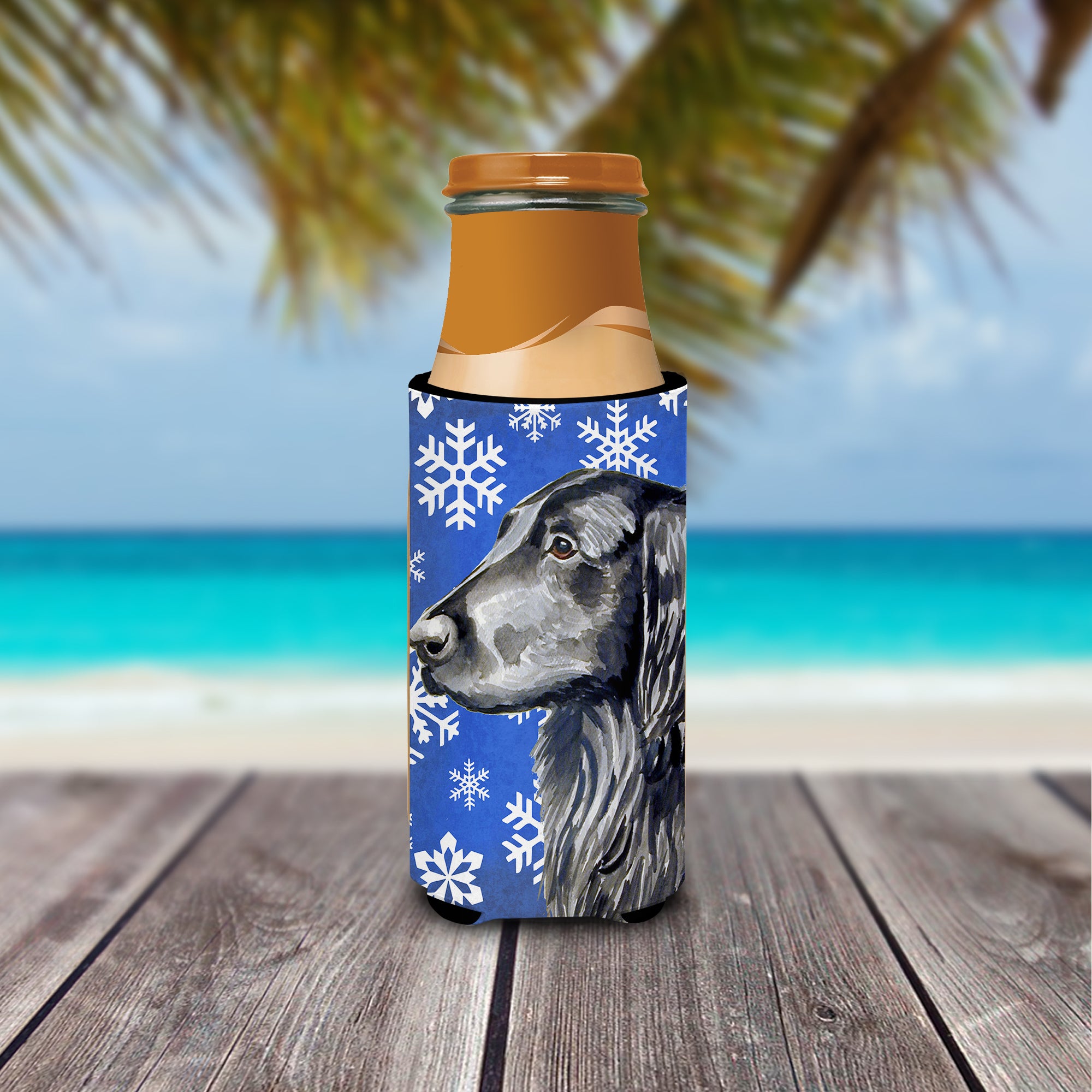 Flat Coated Retriever Winter Snowflakes Holiday Ultra Beverage Insulators for slim cans LH9276MUK.