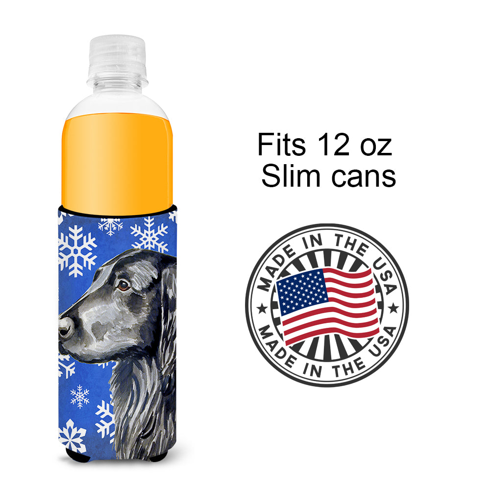 Flat Coated Retriever Winter Snowflakes Holiday Ultra Beverage Insulators for slim cans LH9276MUK