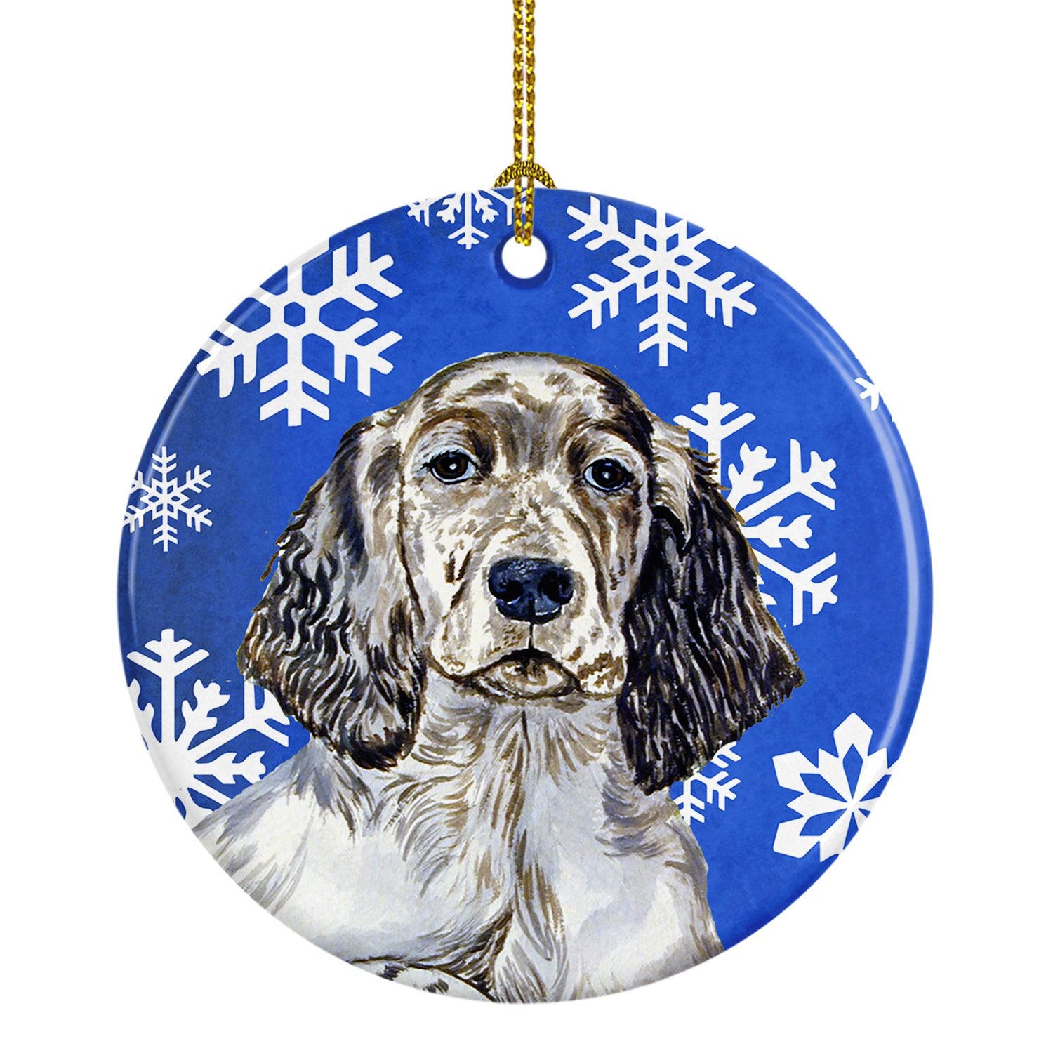 Caroline's Treasures English Setter Winter Snowflake Holiday Ornament - Round Ceramic Ornament – Artist-Designed Keepsake Decoration LH9277