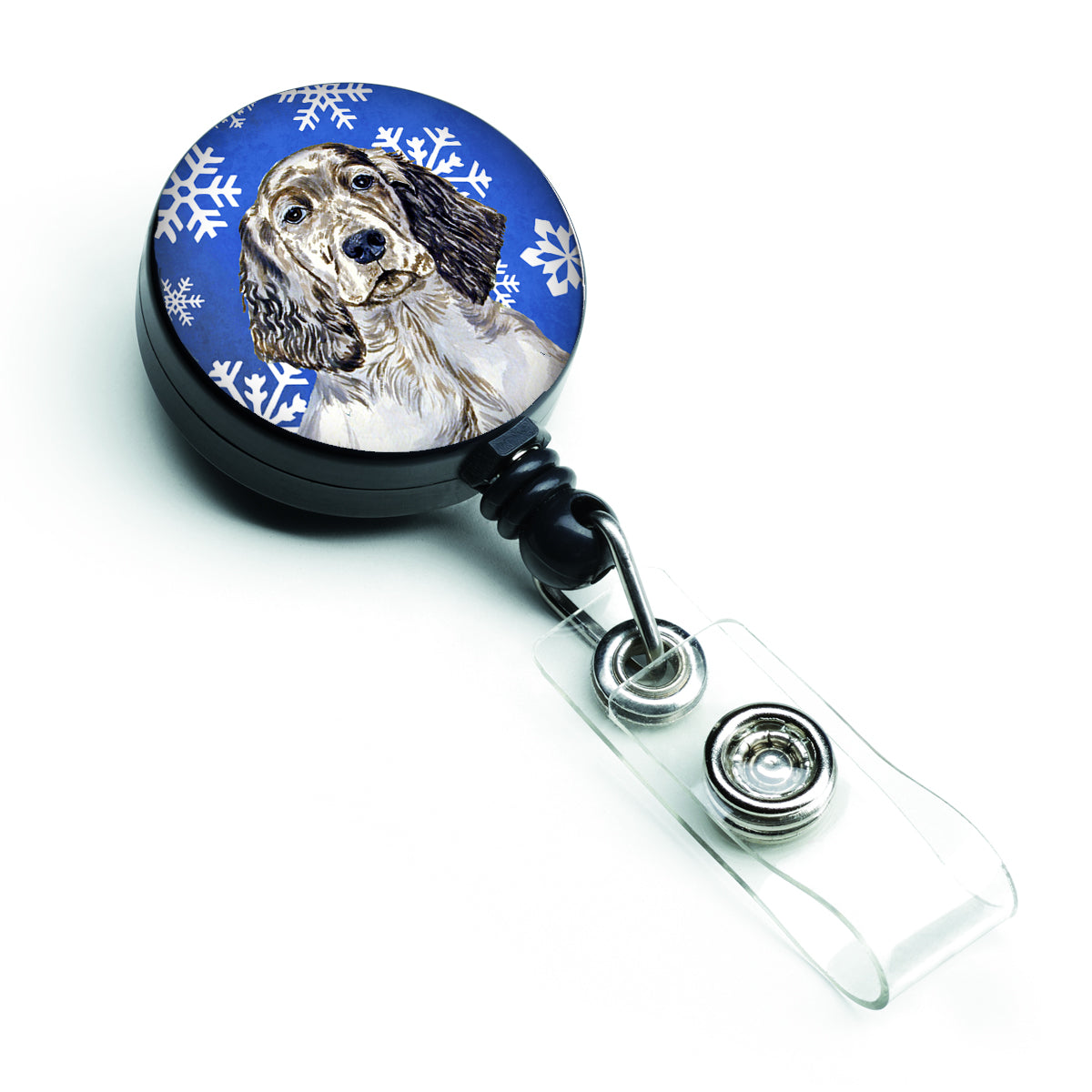 English Setter Winter Snowflakes Holiday Retractable Badge Reel LH9277BR