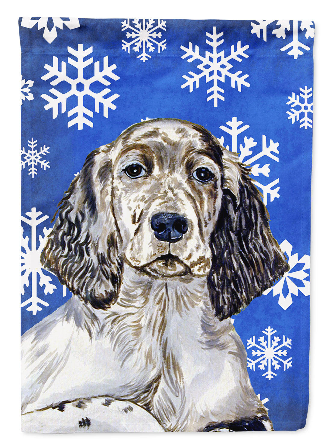 English Setter Winter Snowflakes Holiday Flag Canvas House Size  the-store.com.