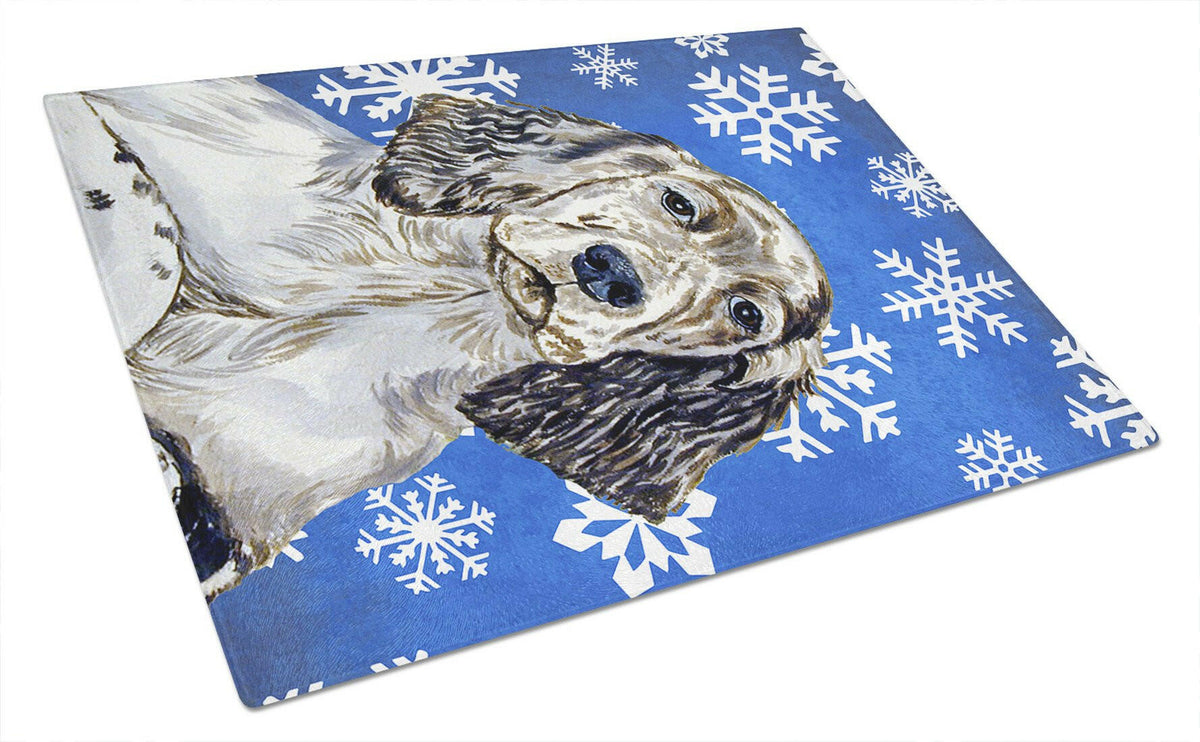 English Setter Winter Snowflakes Holiday Glass Cutting Board Large by Caroline&#39;s Treasures