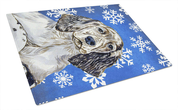 English Setter Winter Snowflakes Holiday Glass Cutting Board Large by Caroline's Treasures