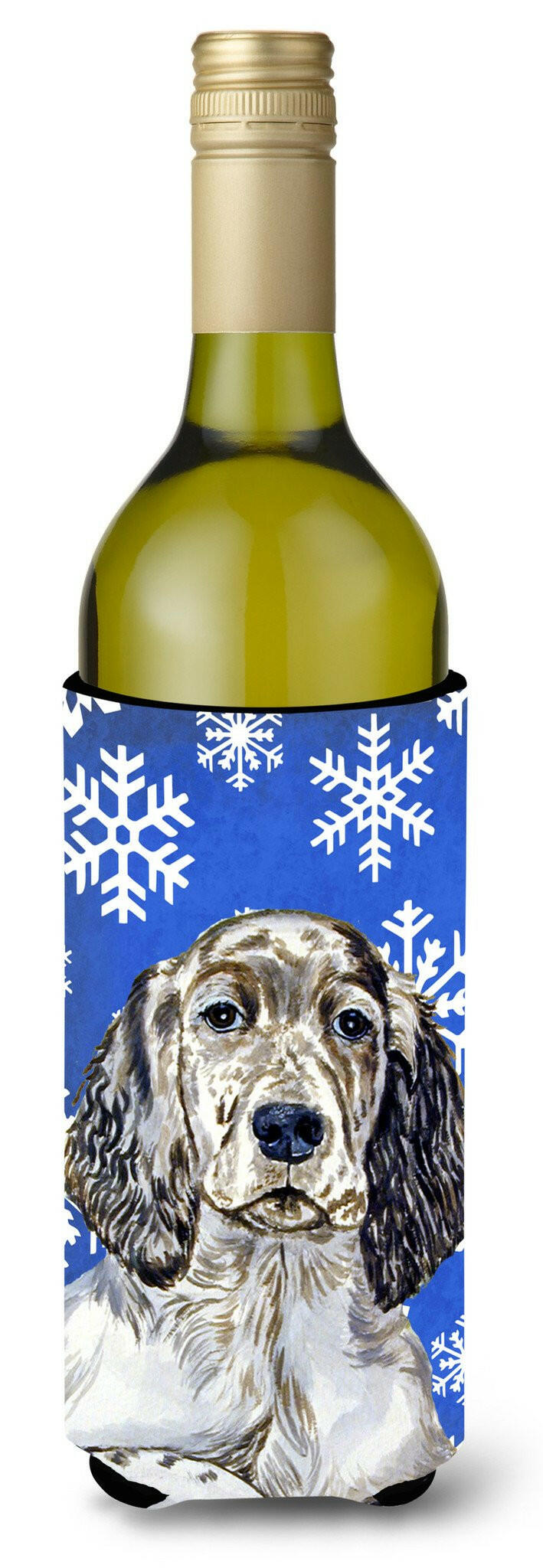 English Setter Winter Snowflakes Holiday Wine Bottle Beverage Insulator Beverage Insulator Hugger by Caroline's Treasures