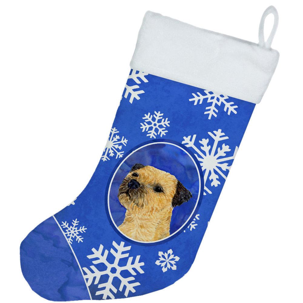 Border Terrier Winter Snowflakes Snowflakes Holiday Christmas Stocking  the-store.com.
