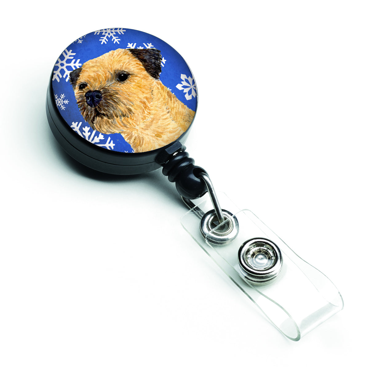 Border Terrier Winter Snowflakes Holiday Retractable Badge Reel LH9278BR  the-store.com.