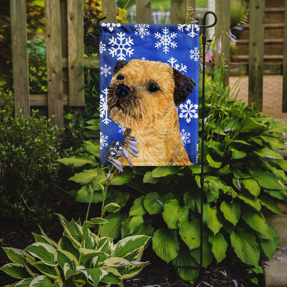 Border Terrier Winter Snowflakes Holiday Flag Garden Size