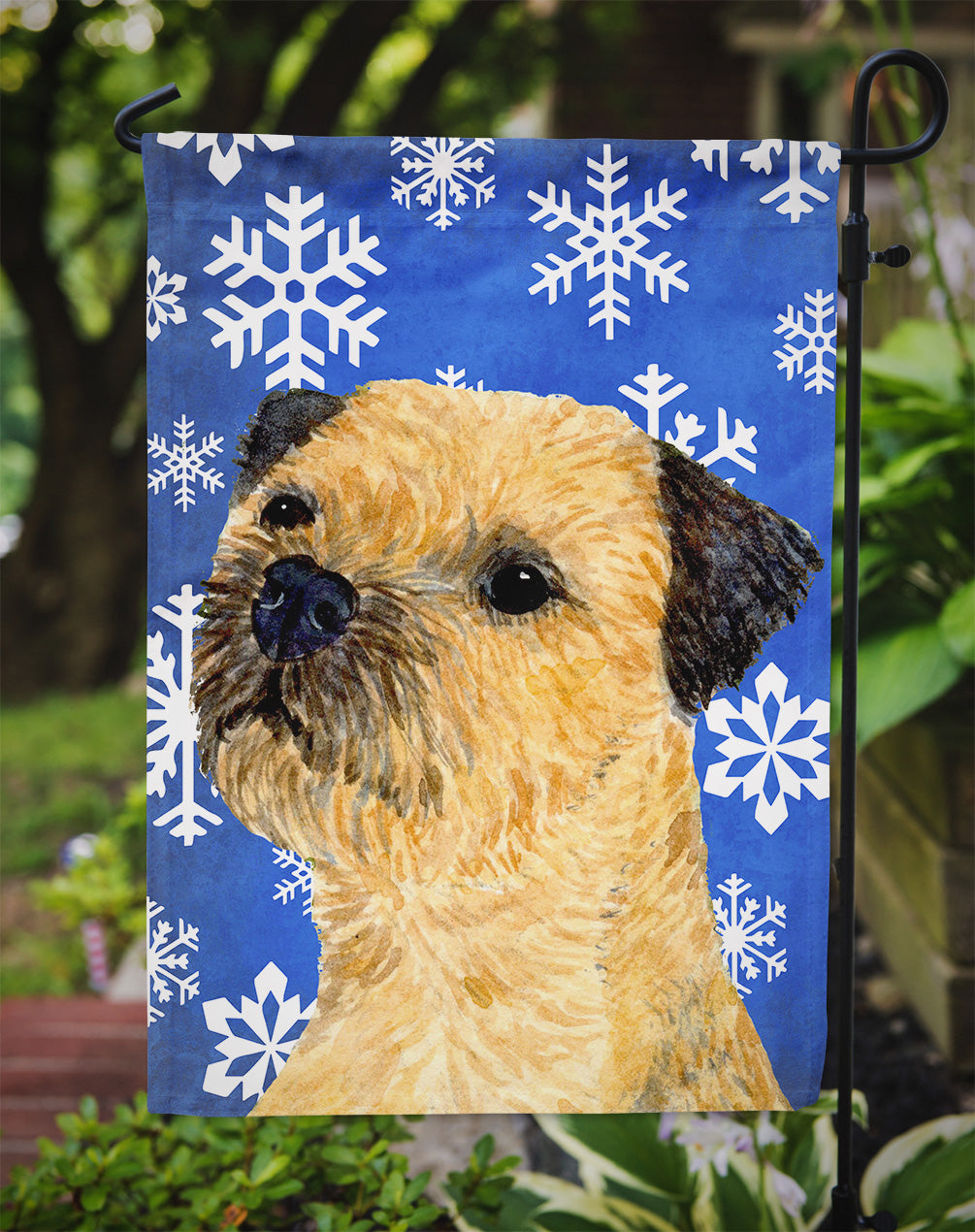 Border Terrier Winter Snowflakes Holiday Flag Garden Size