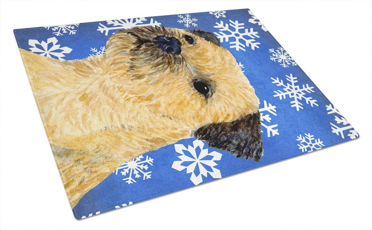 Border Terrier Winter Snowflakes Holiday Glass Cutting Board Large by Caroline&#39;s Treasures