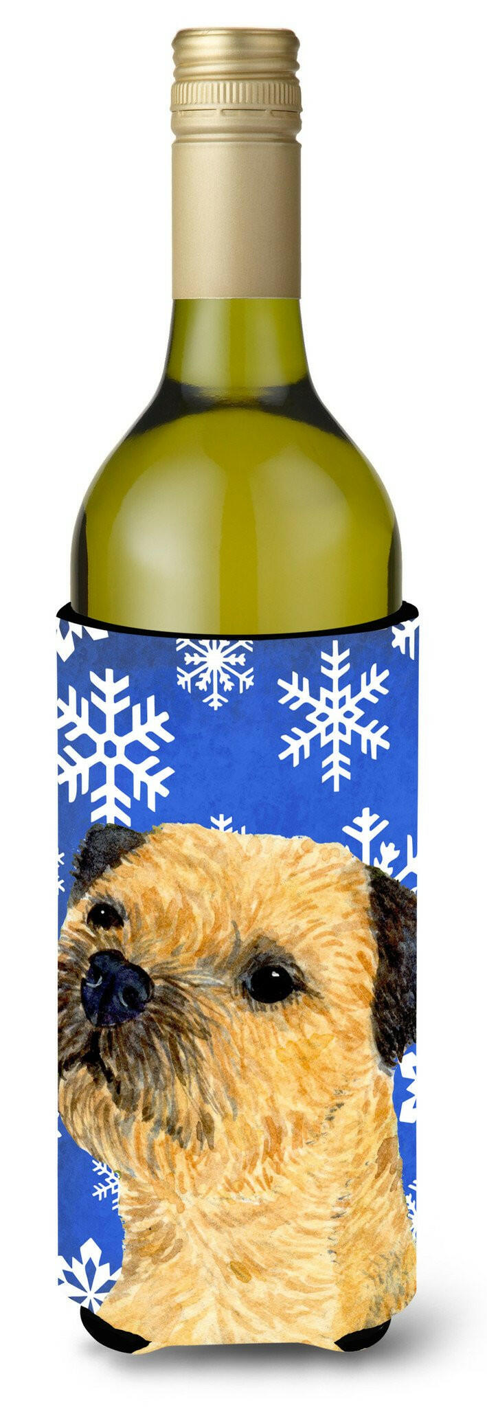 Border Terrier Winter Snowflakes Holiday Wine Bottle Beverage Insulator Beverage Insulator Hugger by Caroline&#39;s Treasures