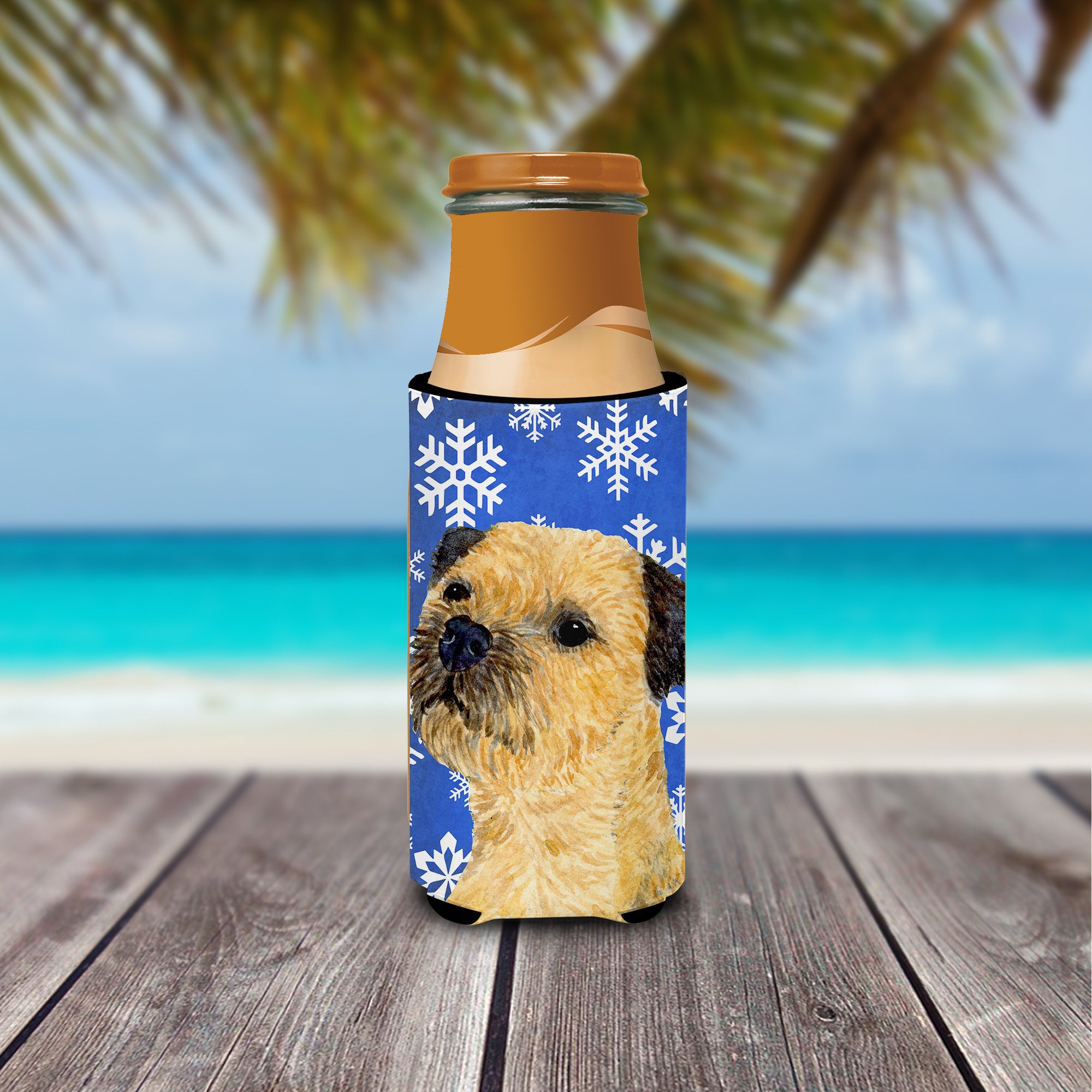 Border Terrier Winter Snowflakes Holiday Ultra Beverage Insulators for slim cans LH9278MUK.