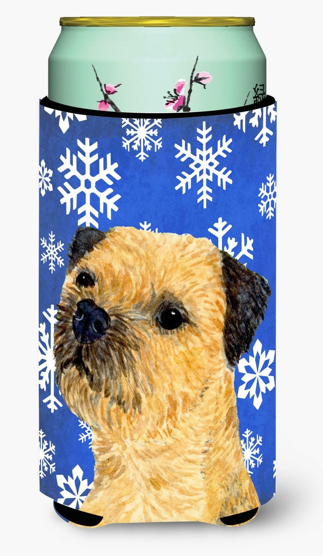 Border Terrier Winter Snowflakes Holiday  Tall Boy Beverage Insulator Beverage Insulator Hugger by Caroline&#39;s Treasures