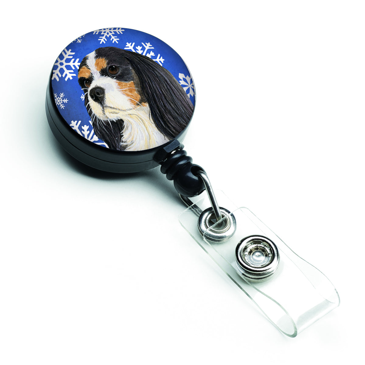 Cavalier Spaniel Winter Snowflakes Holiday Retractable Badge Reel LH9279BR  the-store.com.