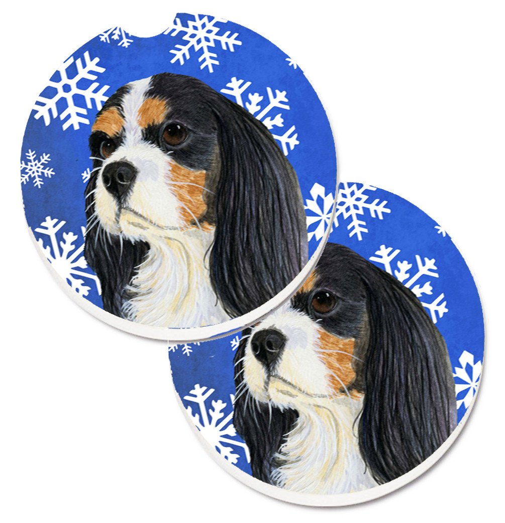 Cavalier Spaniel Winter Snowflakes Holiday Set of 2 Cup Holder Car Coasters LH9279CARC by Caroline&#39;s Treasures