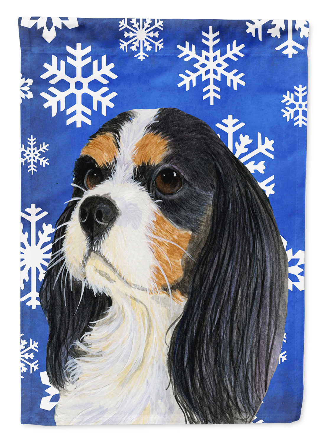 Cavalier Spaniel Winter Snowflakes Holiday Flag Canvas House Size  the-store.com.