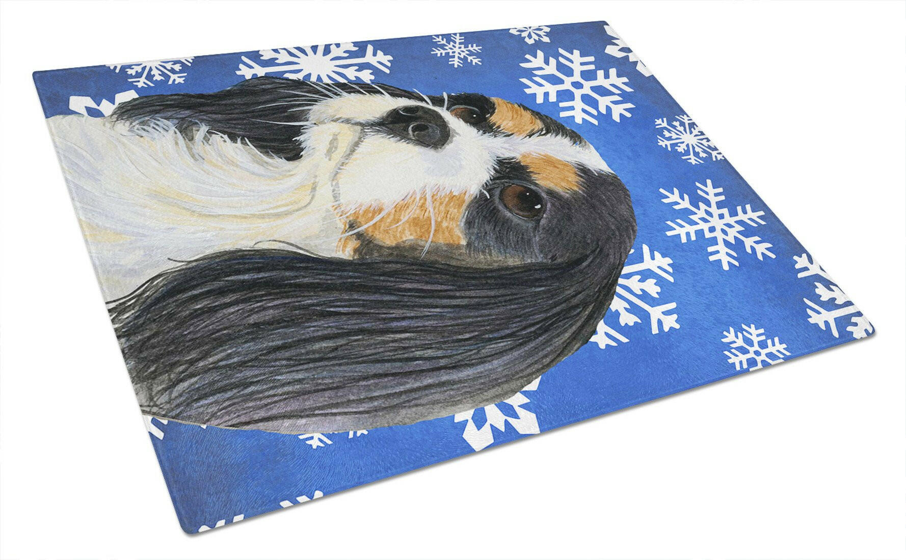Cavalier Spaniel Winter Snowflakes Holiday Glass Cutting Board Large by Caroline's Treasures